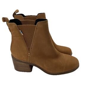 TOMS Esme Ankle Booties Camel Tan Leather Chelsea Boots Women’s Size 6.5